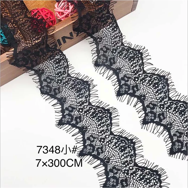 Fashion hot sale 7*300cm 100%  nylon french eyelash lace trim