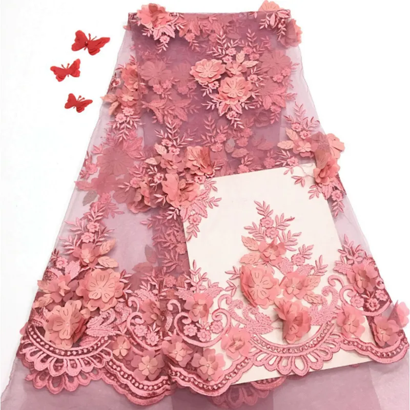 2019 high quality 3d lace fabric tulle embroidered fabric