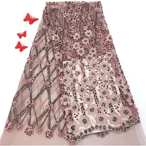 2019 new style 3D flower french beaded embroidery fabric