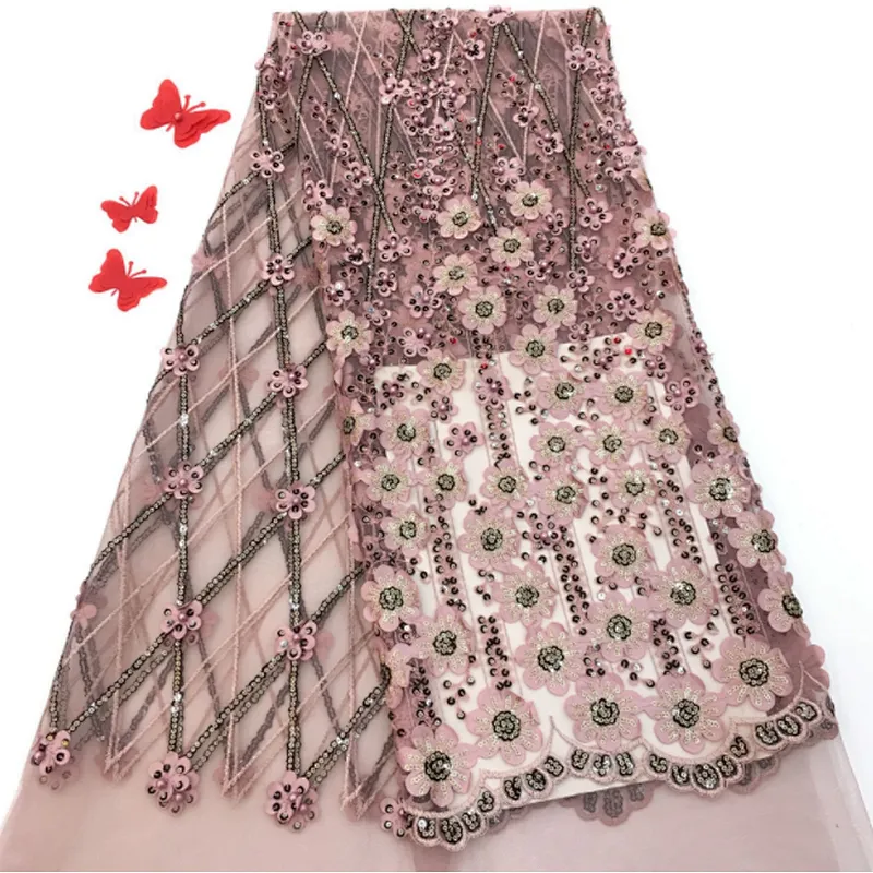 2019 new style 3D flower french beaded embroidery fabric