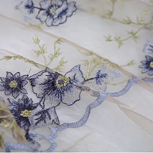 Newest embroidery african lace golden color mesh fabric for wedding dress