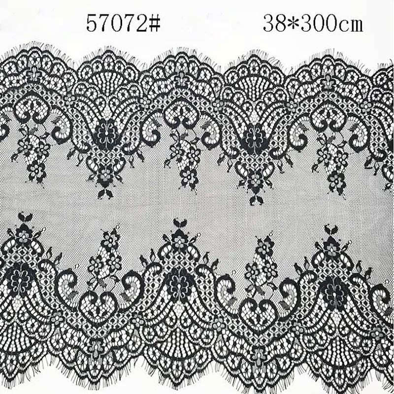 Fashion hot sale 38*300cm 100%  nylon french eyelash lace trim