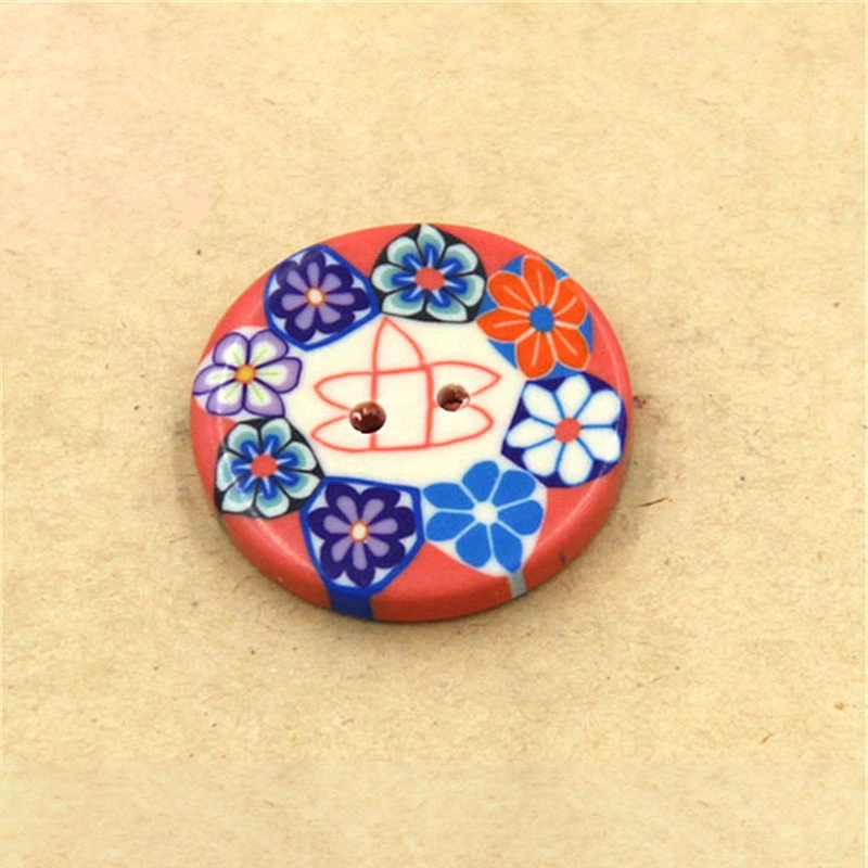 Children Two Holes Fancy Printed Wooden Buttons