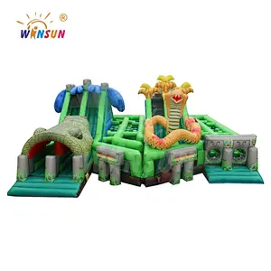 Giant Alligator with The Lost Jungle inflatable obstacle course, HUGE attraction Cobra Obstacle Course