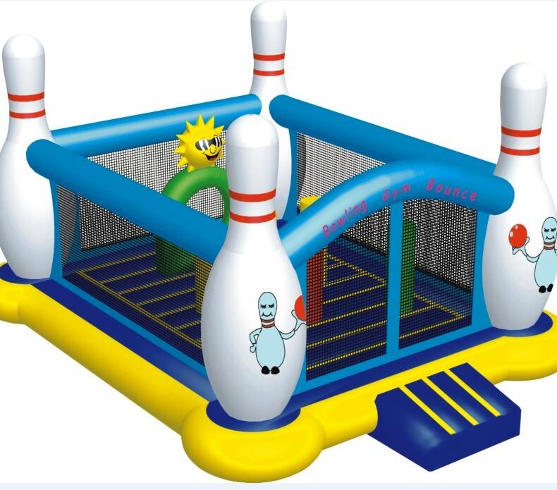 Inflatable bowling bounce castle for amusement, bowling gym bounce, jumping animal toy