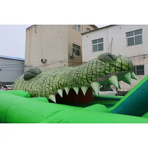 Giant Alligator with The Lost Jungle inflatable obstacle course, HUGE attraction Cobra Obstacle Course