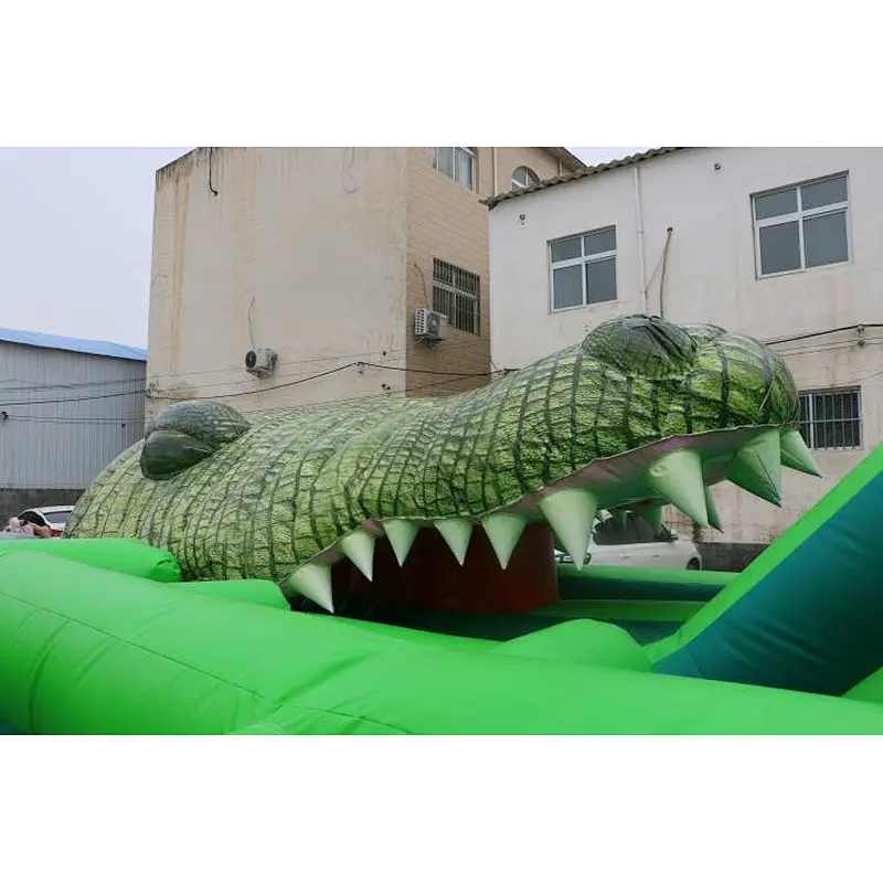 Giant Alligator with The Lost Jungle inflatable obstacle course, HUGE attraction Cobra Obstacle Course