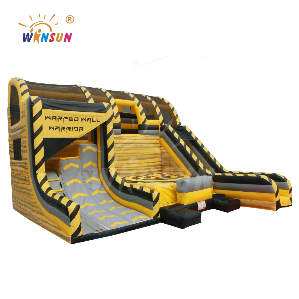 Hot sale competition inflatable climbing wall with inflatable jump bag, inflatable warrior warped wall