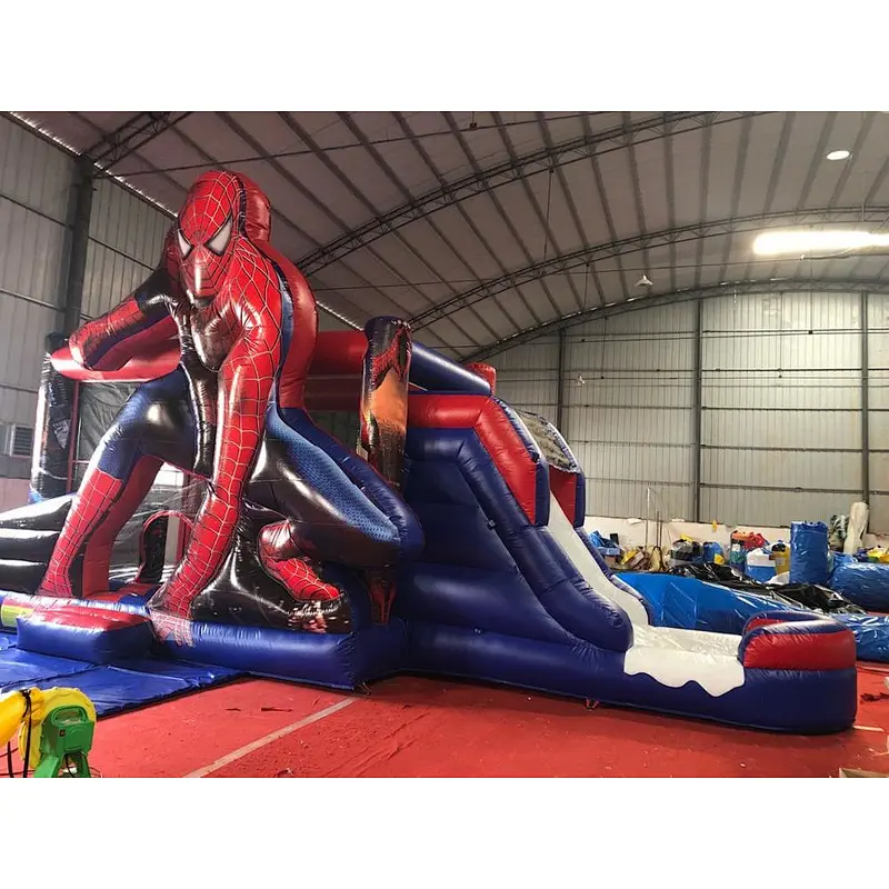 Spider man bouncy castle slide commercial kids jumping castle for sale, Custom jumping combo inflatable spider man bouncer