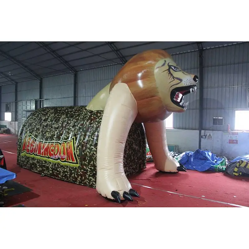 inflatable lion head tunnel,mascot tunnel tent for inflatable football game,customized mascot tunnel