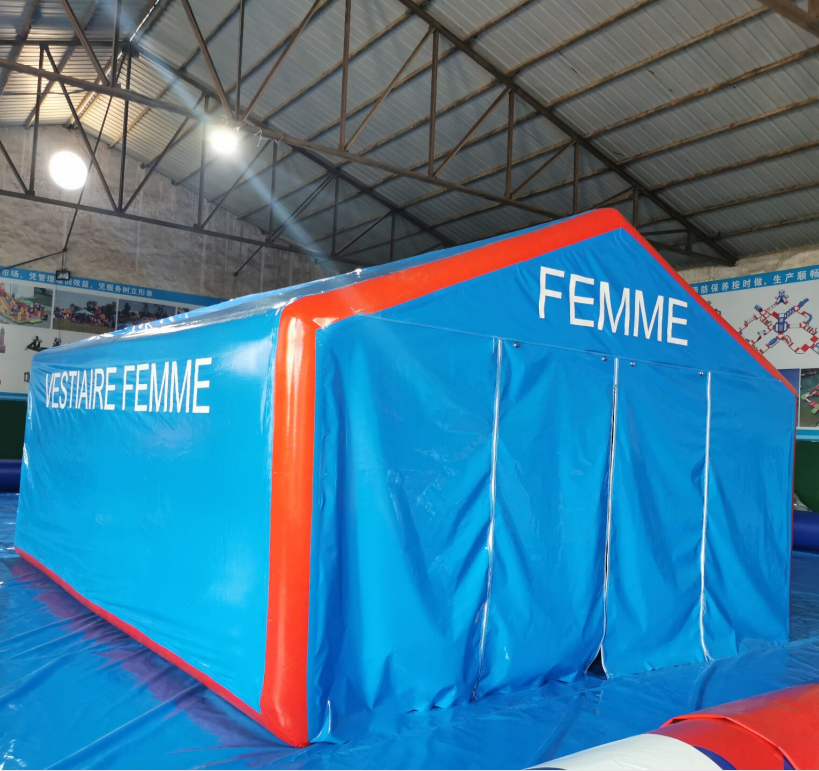 Portable airtight fitting room inflatable tent with separated chambers and doors for temporary inflatable structure
