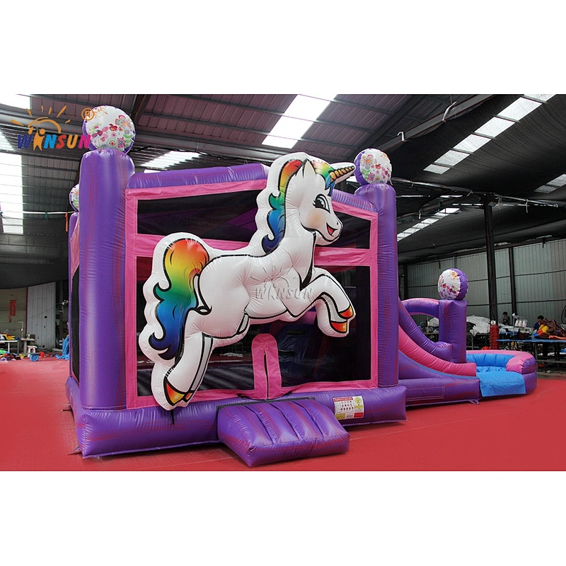 An inflatable unicorn bouncer with slides for hire, Air constant jumping combo castles,air jumping trampoline with pit for sale