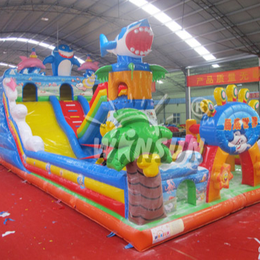 16x8m giant inflatable seaworld slide, inflatable shark amusement fun city,Shark Design Inflatable Fun City Equipment
