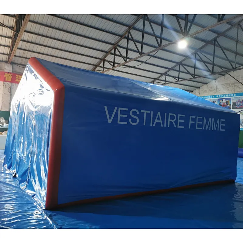 Portable airtight fitting room inflatable tent with separated chambers and doors for temporary inflatable structure