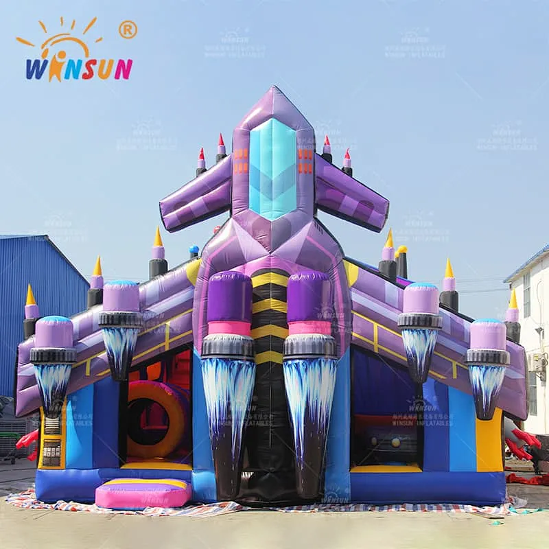 Rocket Theme Inflatable Funland with cover