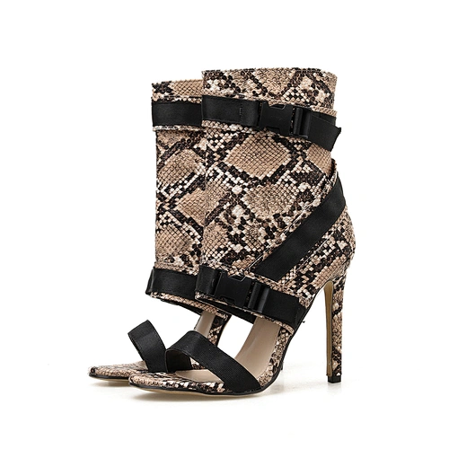 2020 New Women Shoes Serpentine Ribbon Mixed Colors High Heels Open Toe Heels Zipper Stilettos Women Fashion Sandals Party Shoes