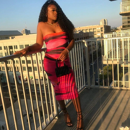 Strapless Sexy Women Dress Sleeveless Straight Midi Bodycon Dress Casual Summer Party Dress