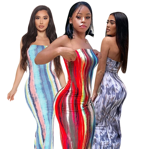 2021 Fashion Super Stretch Women Slim Sexy Clothing Off Shoulder Summer Women Print Clothing