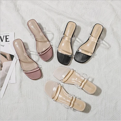 GYN829-3 New Product PVC Transparent Summer Thick Heels Sandals Sexy Clear Women's Slippers
