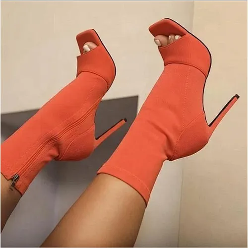DY-001 Ladies High Heels Boots  New Design Fish Month Boots Solid Thin Heel Pointed Fashion Boots With Low Tops