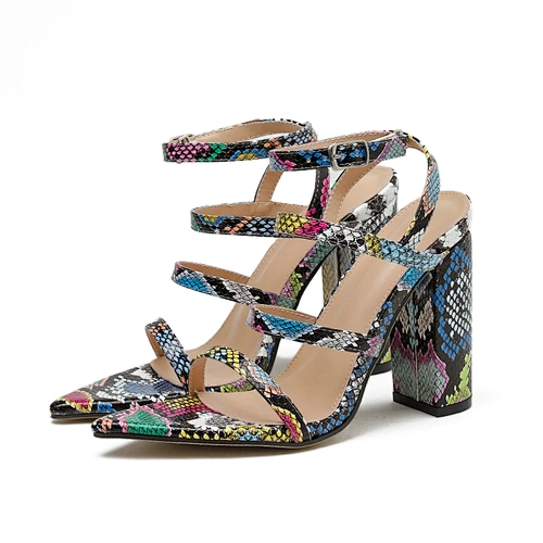Summer Women Shoes Open Toe Block Heel Sandals Serpentine High Heels Pointed Te Buckle Strap Ladies Sandals