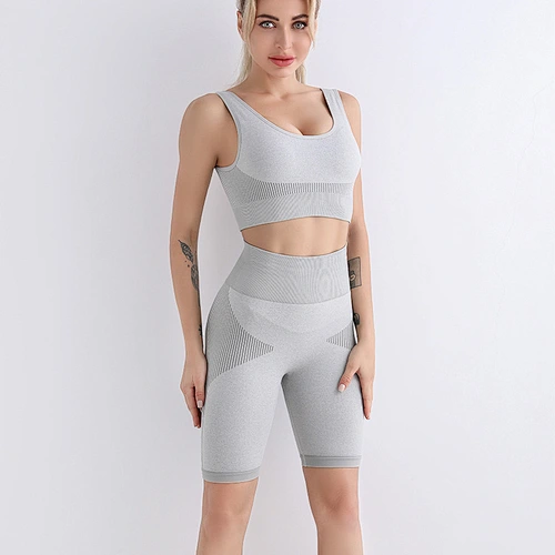 Dropshipping Women Yoga Suit Workout Gym Two Piece Sports Bra And Shorts Yoga Sets