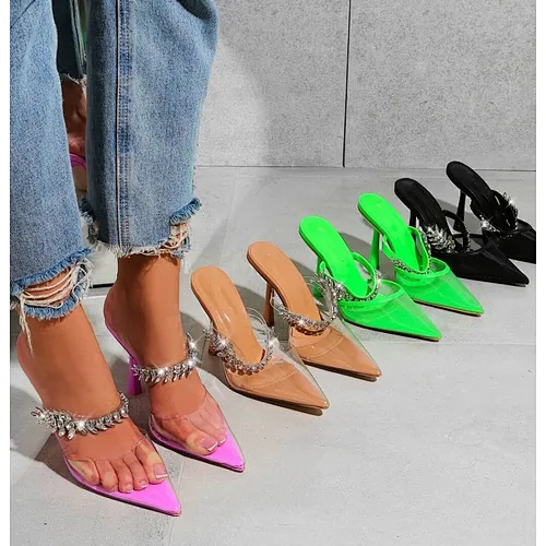 101993 DEleventh woman shoes New candy-colored luxury rhinestones with pointed heels and flip-flops