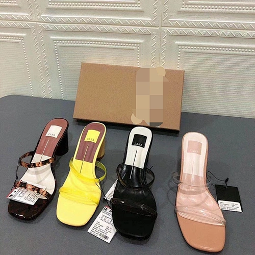 ZA3501 New Arrivals 2021 PVC Transparent Summer Sandals Sexy Square Toe Clear Heeled Sandals Women Slippers