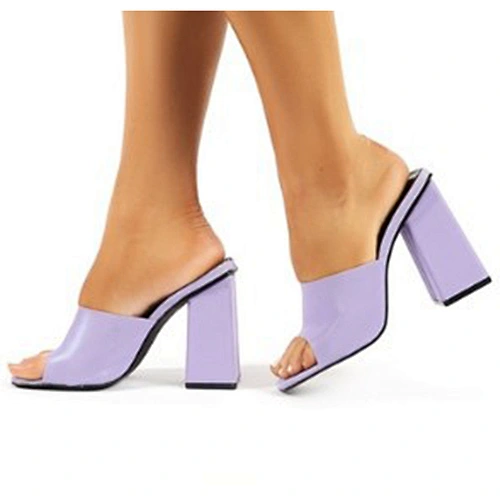 ISEEYOUFIRST Shoes Woman PVC Jelly Square Open Toe Heel Sandal New Fashion Show Shoes Block High Heels Shoe Plus Size Two Colors