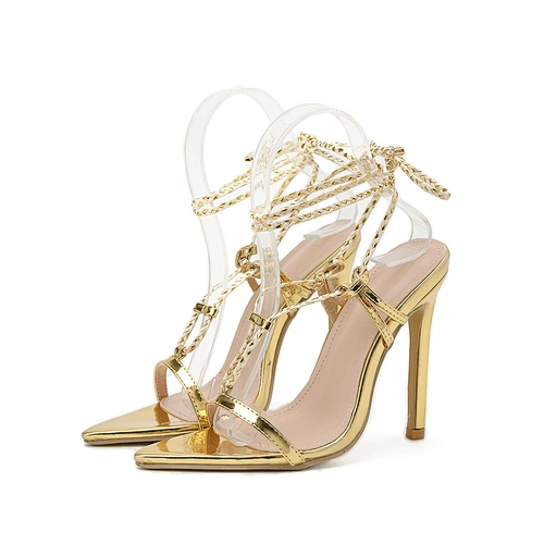 112681 iHeeled shoes new style women summer fashion handmade weave cross-tied strap up pointed head high heel ladies sandals