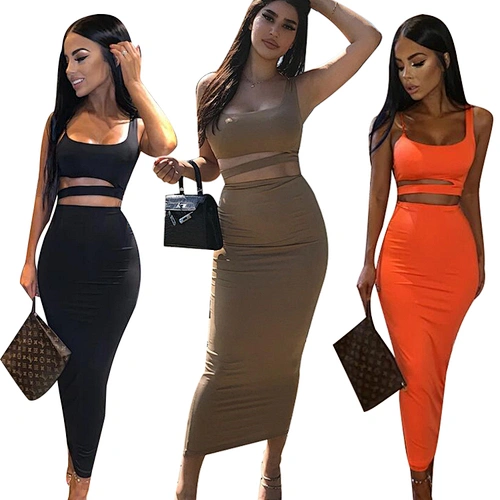 102080 Hot Selling Sexy Bodycon Casual Dresses Two Piece Set Summer 2 Piece Crop Top and Skirt Sets