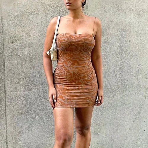 2021 New Arrival Fashion Strapless Summer Club Mini Dresses Printing Women Bodycon Party Dress Ladies Elegant