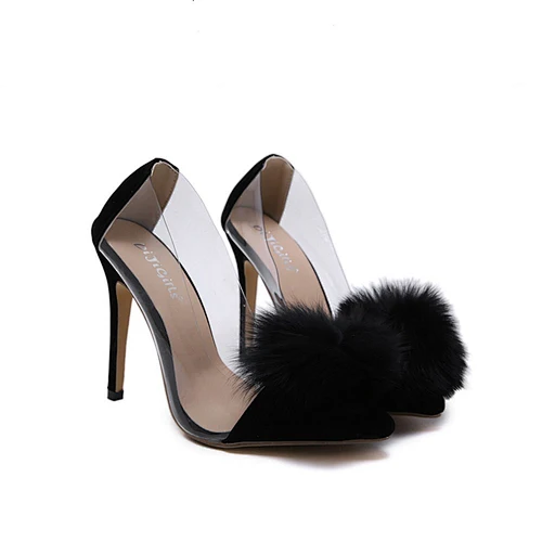 A5-36 DEleventh shoes women Wholesale Fruit Transparent Sexy Comfortable real Rabbit Fur High-heeled Nude all-match Shoes Black