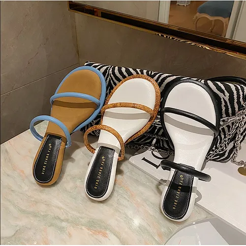 Deventh shoes 2021 Hot selling comfortable round head heels fashion low high heel women sandals