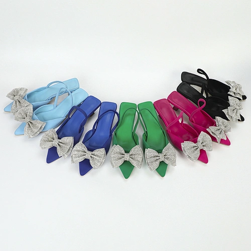 DEleventh Shoes A156 Luxury Crystal diamond bow kitten heel elegant heeled sandals plus size 43 custom shoes for ladies stock