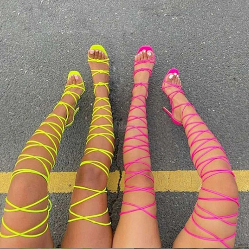101712 DEleventh high heel shoes ladies summer sandals Lace Strap Up Heels black white yellow women shoes 2021 lady Sandals