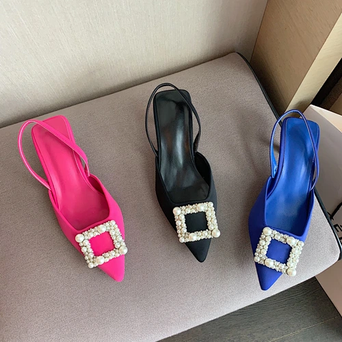 Deleventh Shoes 132222 European Style heeled shoes pointed close toe pearl decoration elegant heels female thin heel shoes stock