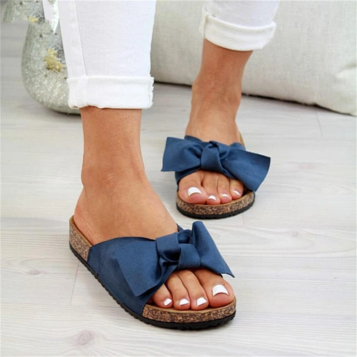 New beach shoes bow knot decor platform women slippers wide fit open toe lady mules comfy female slide sandals