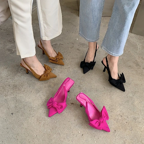 114866 Deleventh shoes women heels stock sweet bow  butterfly heels elegant ladies shoe heels for ladies pumps custom logo stock