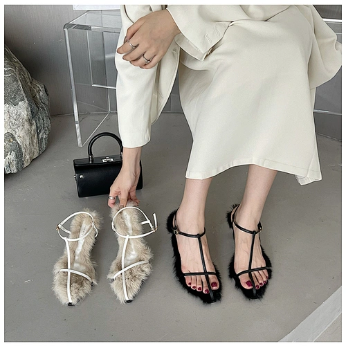 DEleventh Shoes DXH01 Fashion Women Shoes Heeled Sandals Square Toe Flip Flops High Heel Shoes for women new styles Furry Heels