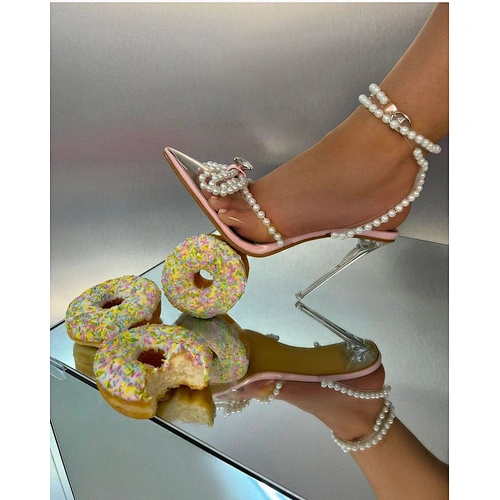 Deleventh shoes 115866 custom ladies heels fashion women shoes stock white pink luxury pearl crystal sandals bowtie clear heels