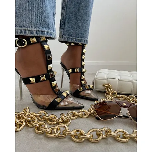 DEleventh shoes sexy new arrive rivet transparent stiletto super high heel foreign trade pointed high heels