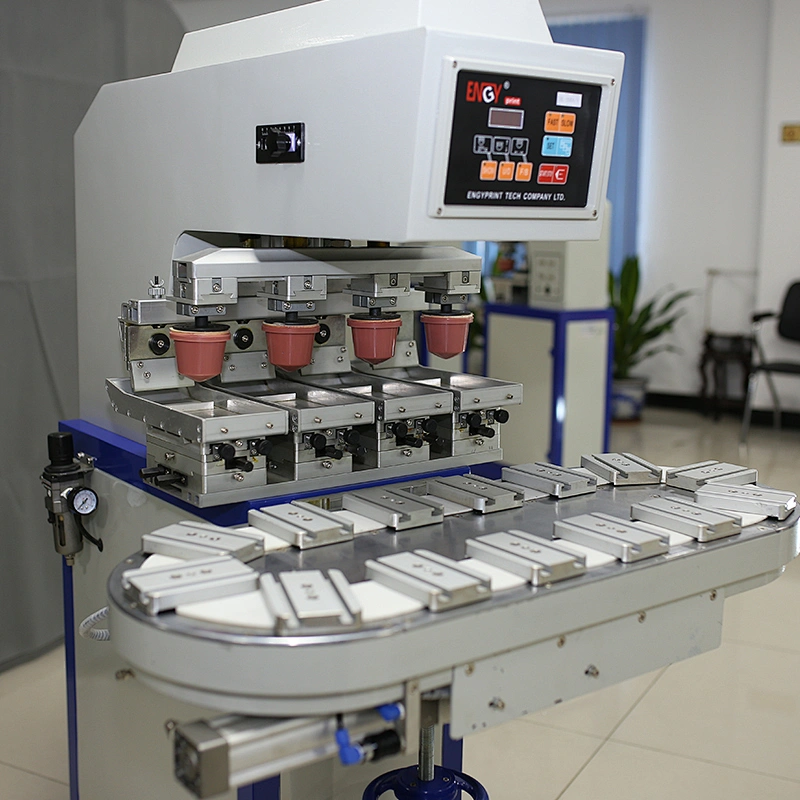 4-colors conveyor tampo print silicone pad printing machine/tampography with sealed ink cup system