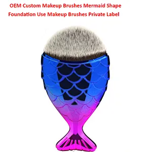 Custom Makeup Brushes Mermaid Shape Foundation Use Makeup Brushes Private Label