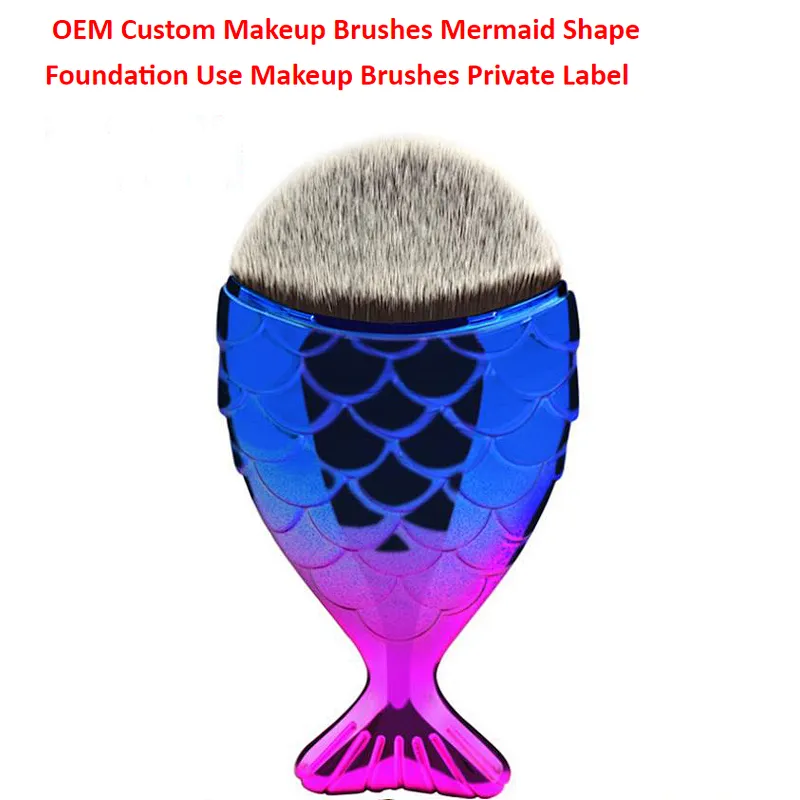 Custom Makeup Brushes Mermaid Shape Foundation Use Makeup Brushes Private Label