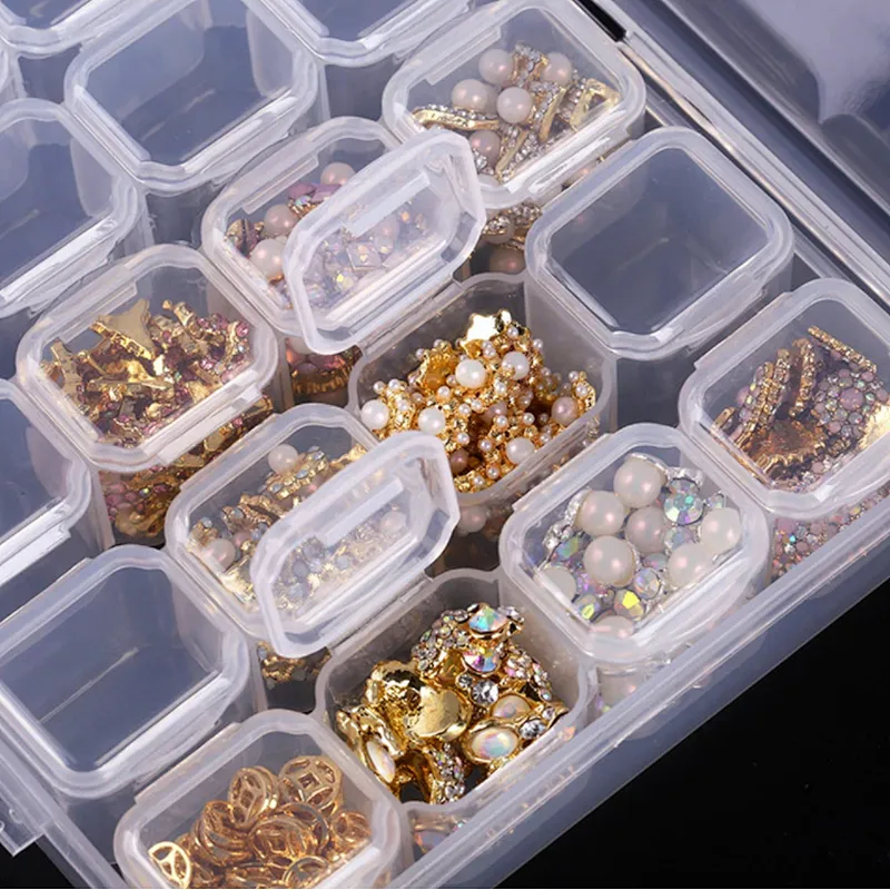 Hot Selling Cndy Color 28 Plastic Mini Detachable Grids Nail Accessories Storage Box