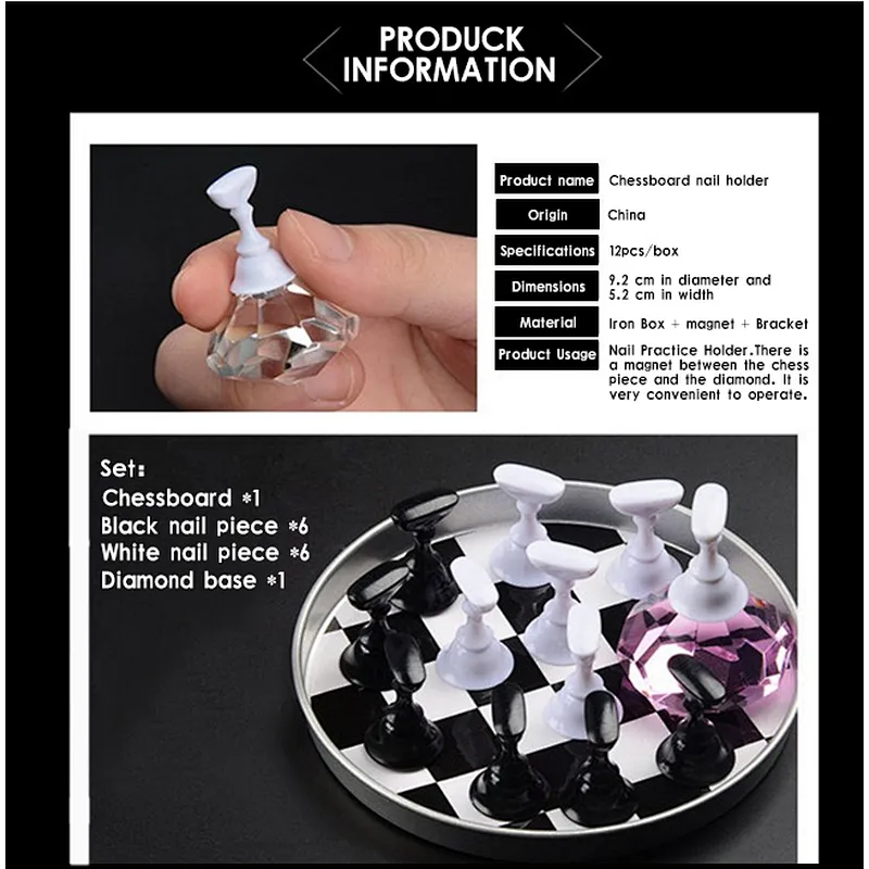 Japanese Chess Board Magnetic Crystal Nail Tip Practice Display Stand Set