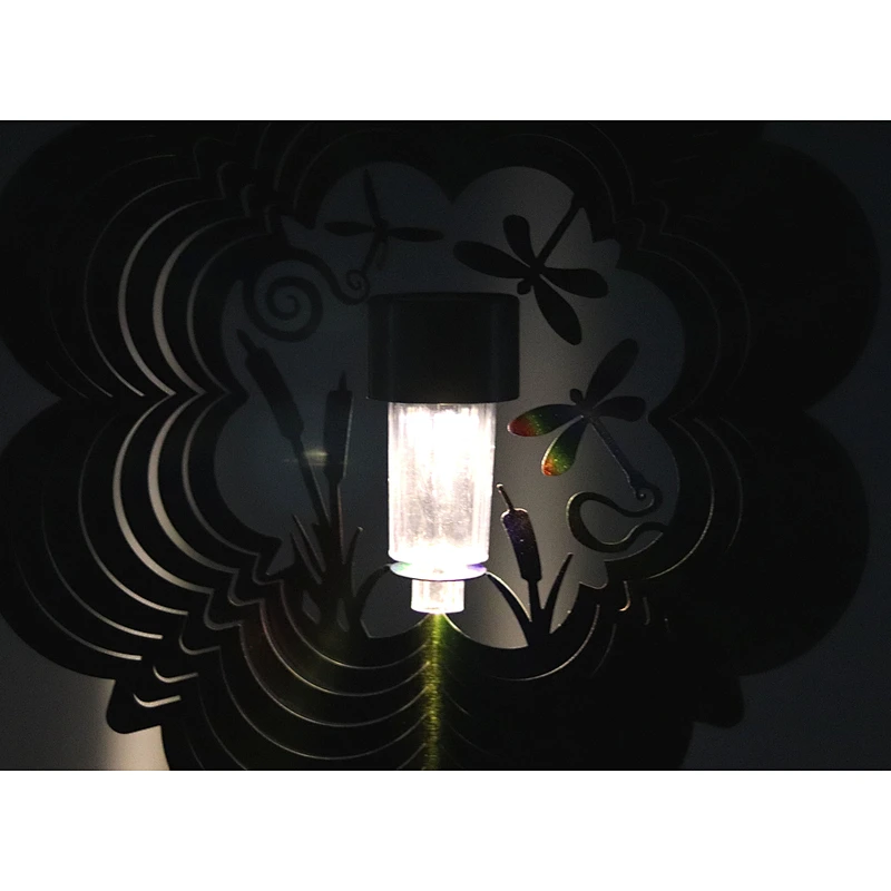 8Inch Flower Shape Butterfly Stainless Steel 3D Wind Spinner With Solar Light