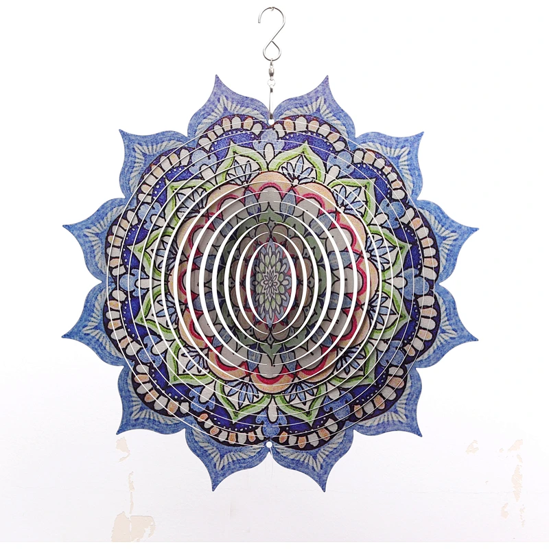 Amzon hotsale 12Inch Mandala Colorful Painting Stainless Steel 3D Wind Spinner