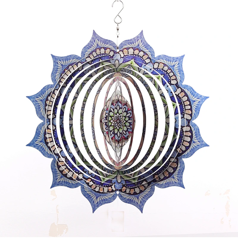 Amzon hotsale 12Inch Mandala Colorful Painting Stainless Steel 3D Wind Spinner